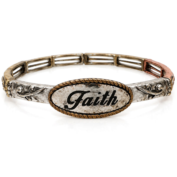 Faith Silver Tone Western Stretch Bangle Bracelet