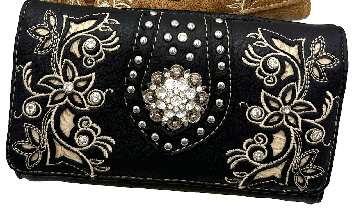 Rhinestone Concho Floral Crossbody Wallet