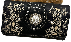 Rhinestone Concho Floral Crossbody Wallet