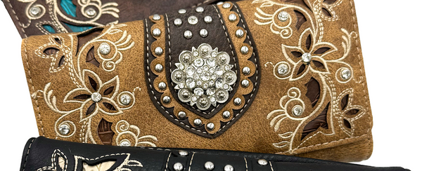 Rhinestone Concho Floral Crossbody Wallet