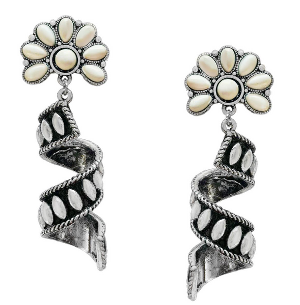 Ribbon Twirl Turquoise Flower Stone Western Dangle Earrings
