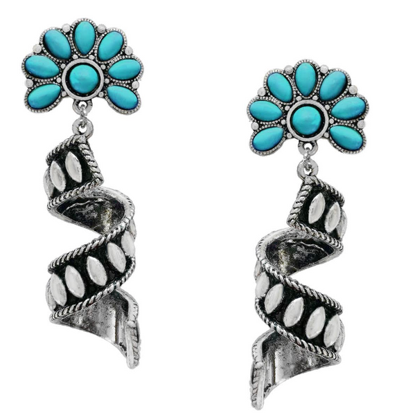 Ribbon Twirl Turquoise Flower Stone Western Dangle Earrings