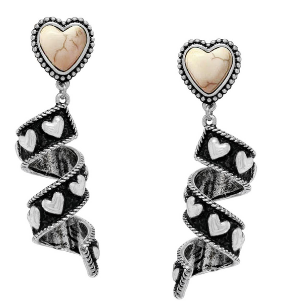 Ribbon Twirl Turquoise Heart Stone Western Dangle Earrings