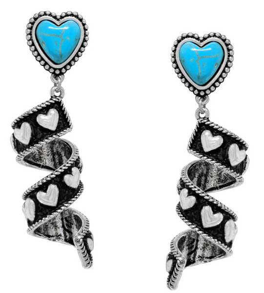 Ribbon Twirl Turquoise Heart Stone Western Dangle Earrings