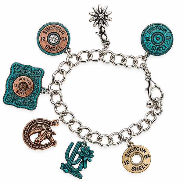 Shotgun Shell Horse Western Charms Chain Bracelet