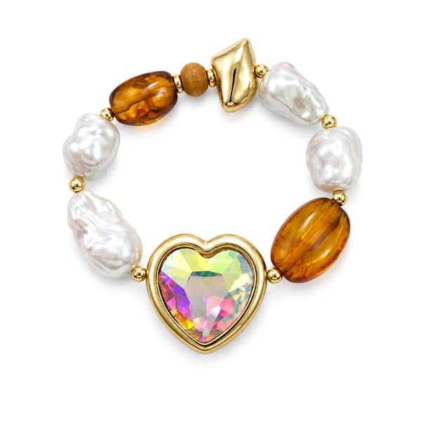 Crystal Heart Pearl Stone Bracelet