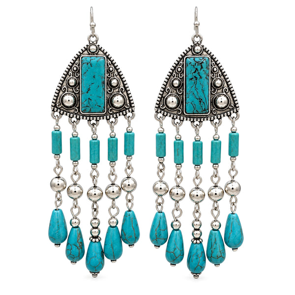 Turquoise Stone Chandelier Silver Gold Drop Earrings