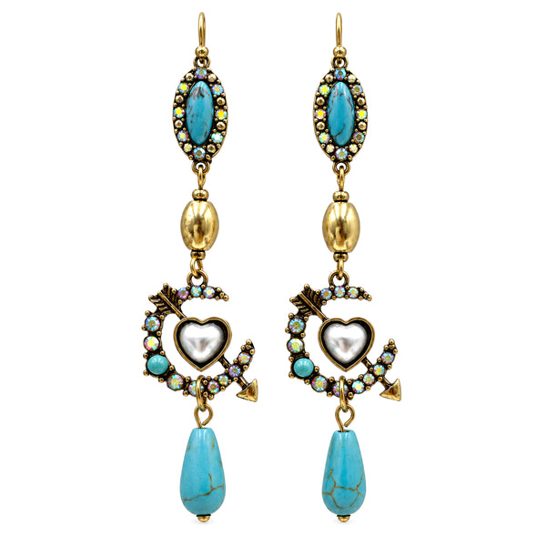 Celestial Love Arrow through Heart Turquoise Drop Earrings