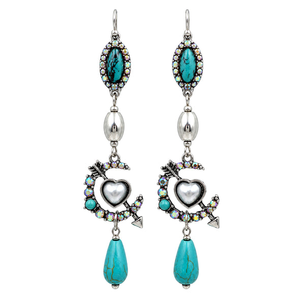Celestial Love Arrow through Heart Turquoise Drop Earrings