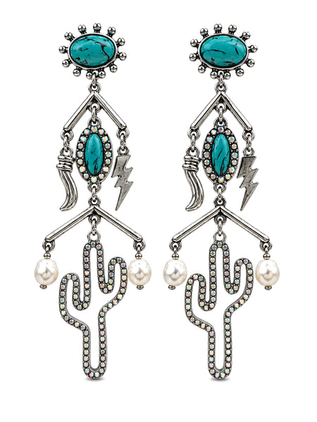 Cactus Pearl Turquoise Lightning Bolt Drop Earrings
