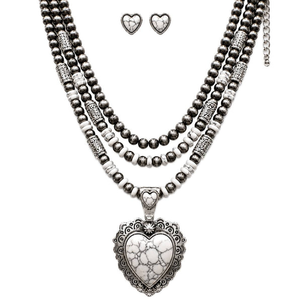 Silver Western Heart Navajo Turquoise Necklace Set