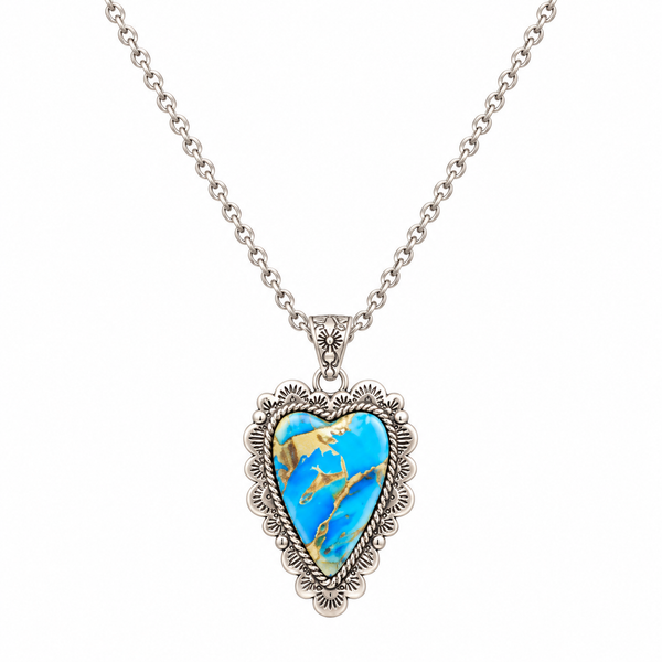 Polished Color Stone Gold Streak Heart Necklace