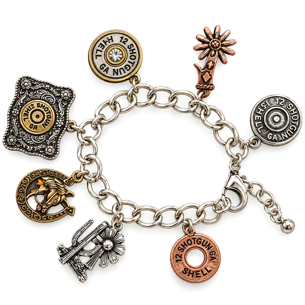 Shotgun Shell Horse Western Charms Chain Bracelet