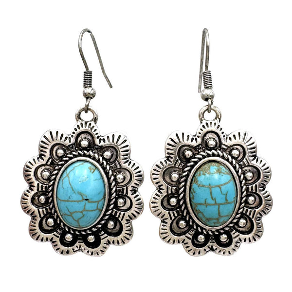 Turquoise Stone Wired Metal Earrings