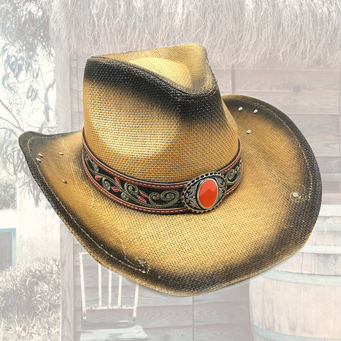 Western Floral Rose Hat Band Straw Cowboy Hat