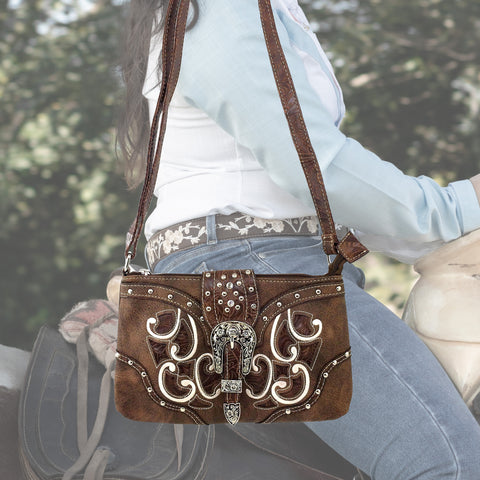 Western Floral Buckle Crossbody Pouch Bag