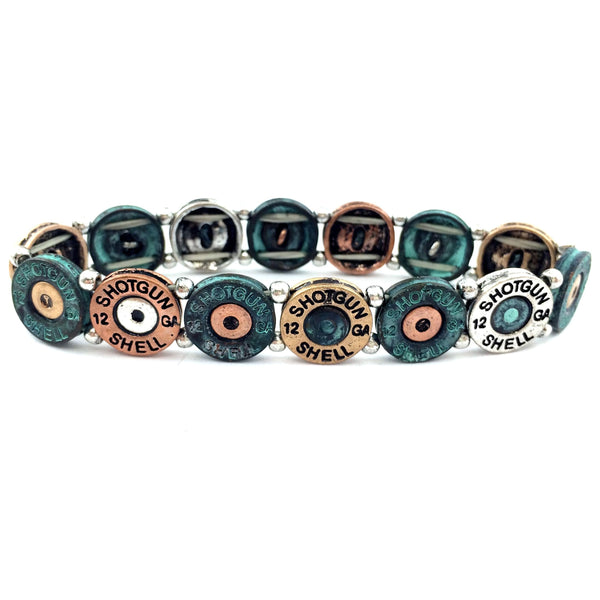 Tri Tone Small Metal Shotgun Shell Bullet Western Stretch Bracelet