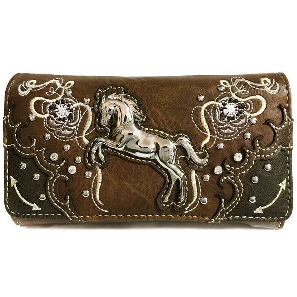 Women Floral Embroidery Horse Crossbody Wallet