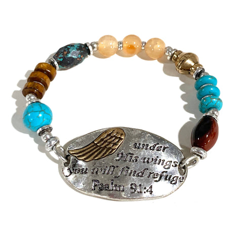 Psalm 91:4 Winged Prayer Beads Stretch Bracelet