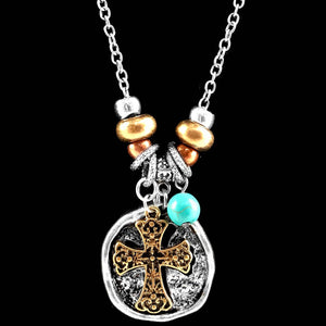 Cross Charms Long Necklace Earrings Set