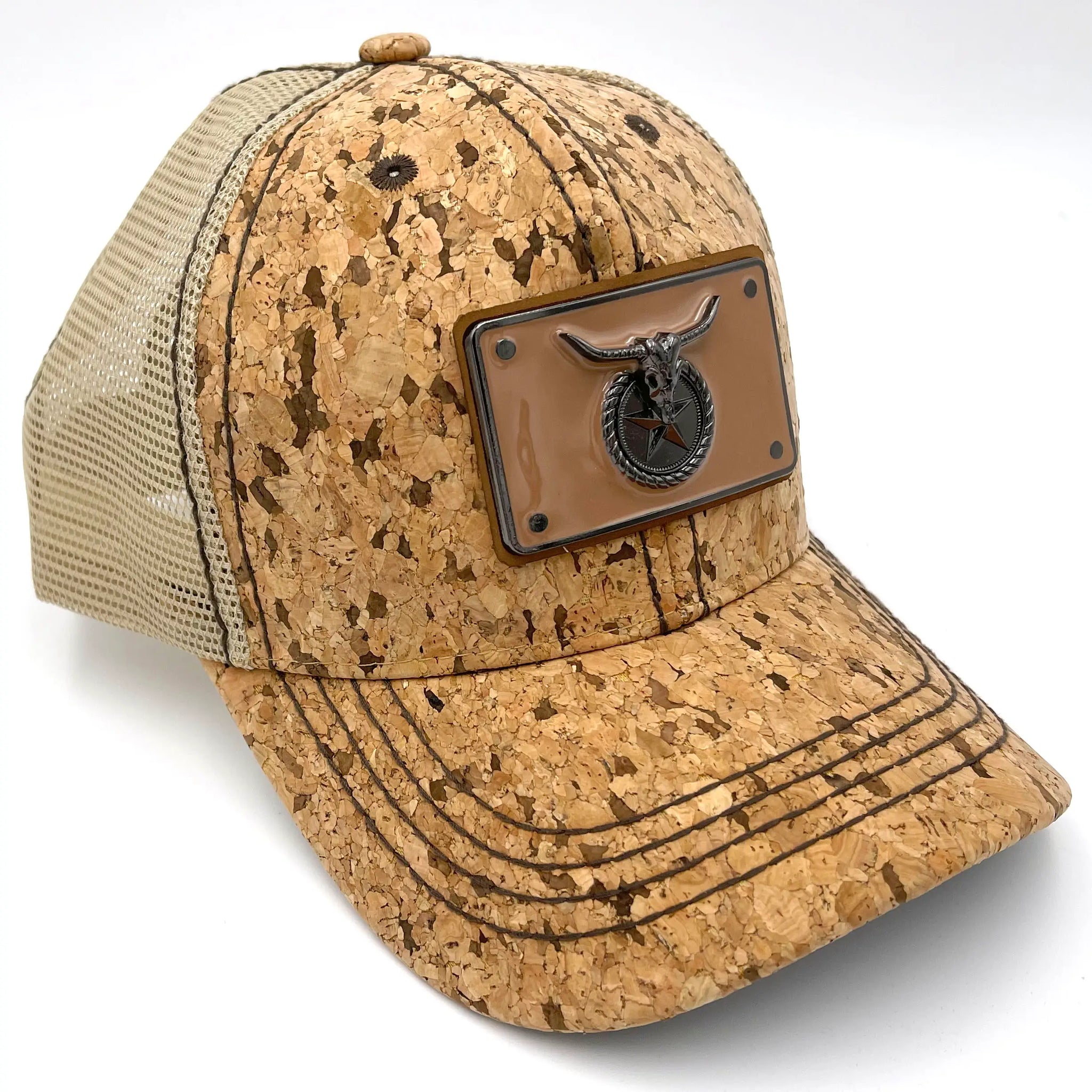 Trucker Mesh Ropes Longhorn Plate Cork Hat Baseball Cap