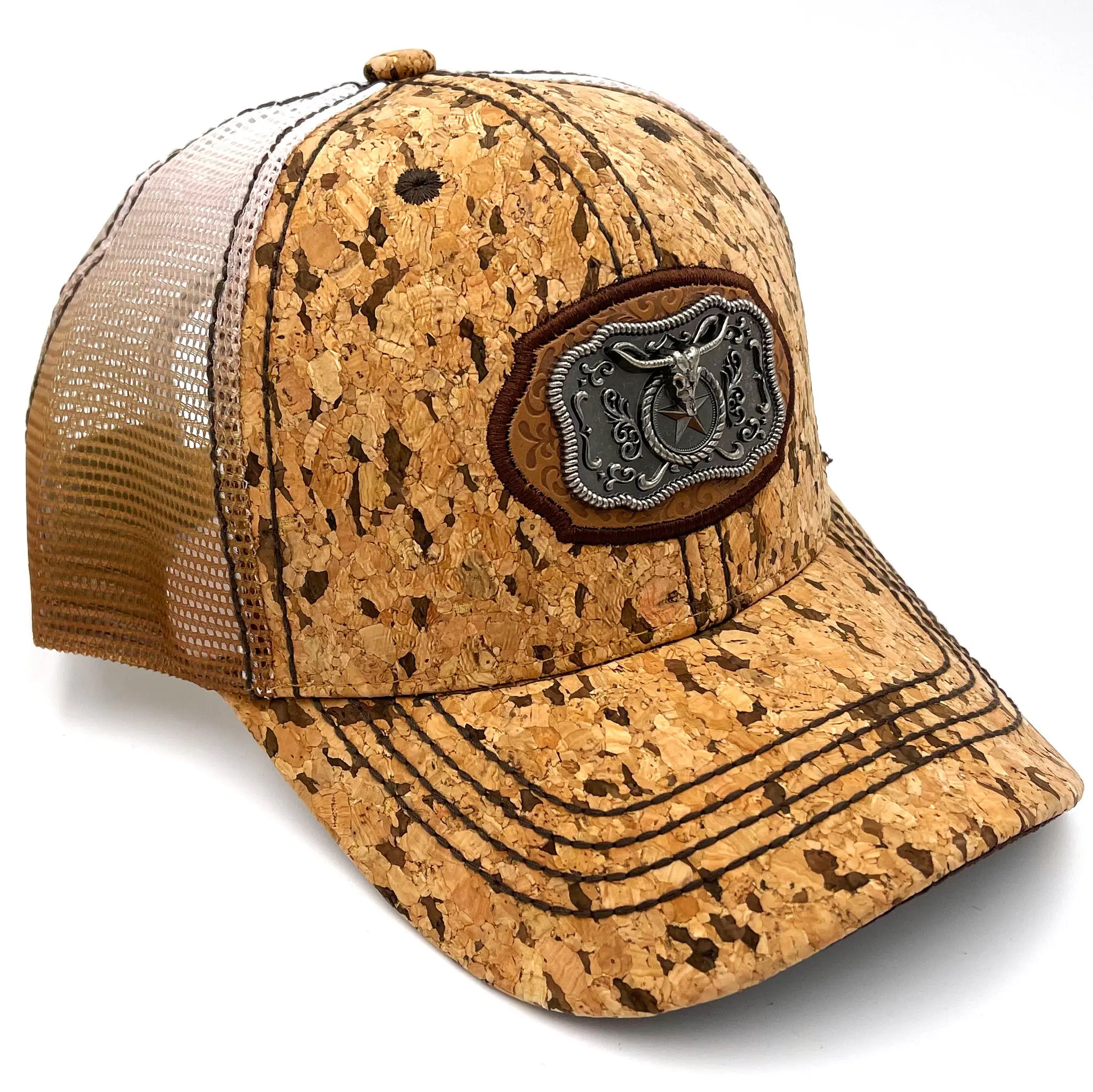 Tooled Mesh Ropes Longhorn Natural Cork Hat Baseball Cap