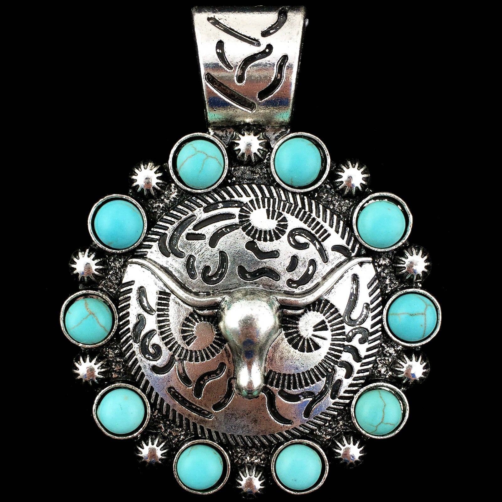 Longhorn Western Turquoise Magnetic Pendant