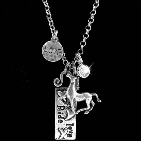 Horse Live Love Ride Plate Necklace Earring Set