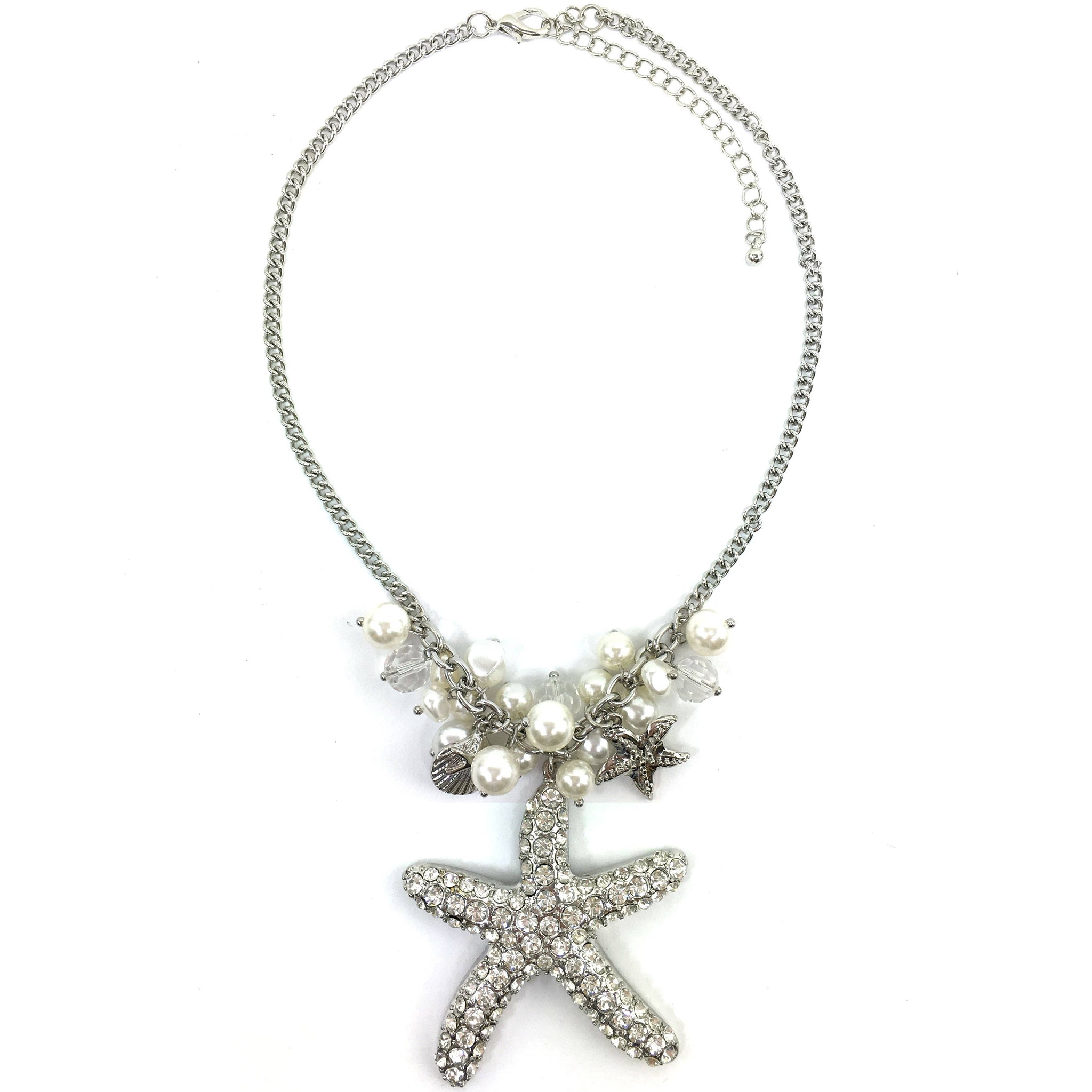 Starfish Pearl Rhinestone Nautical Necklace