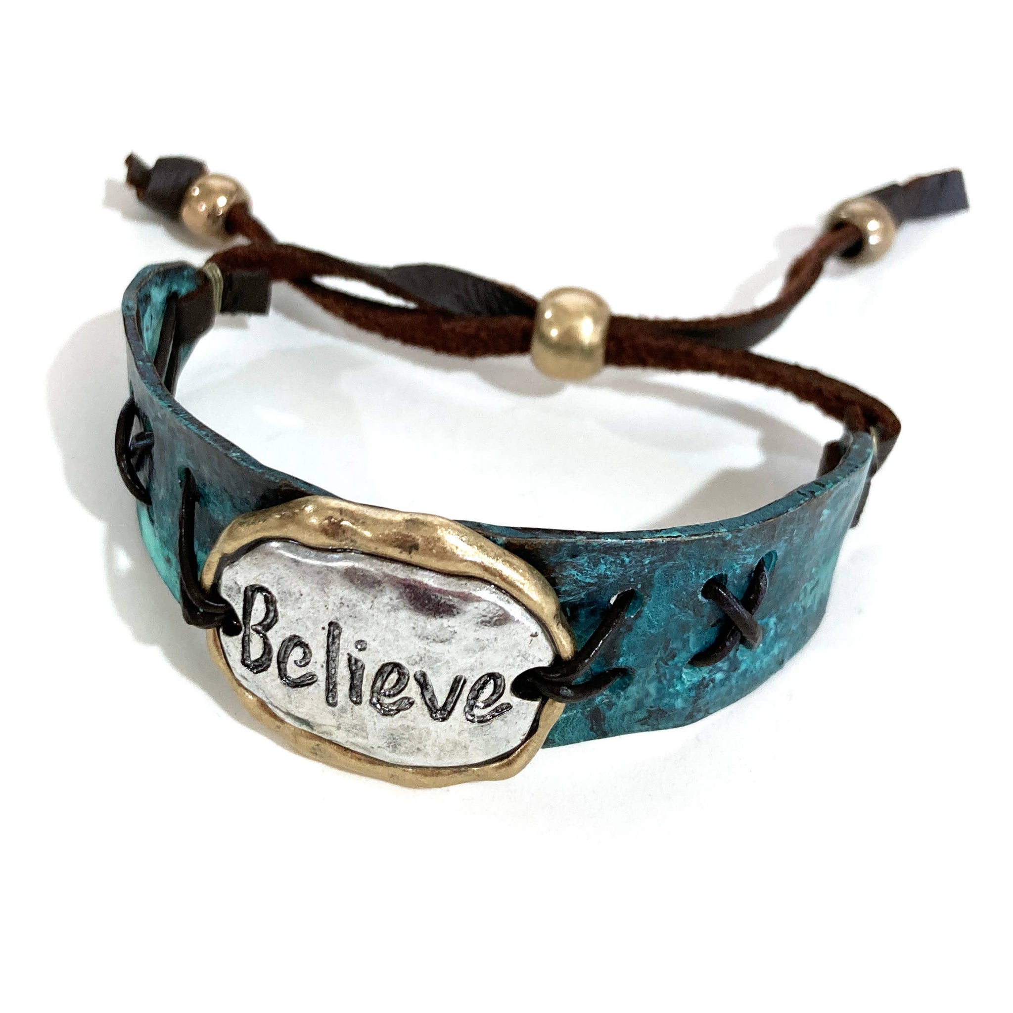 Blessed or Believe Plate Patina Cuff Bracelet