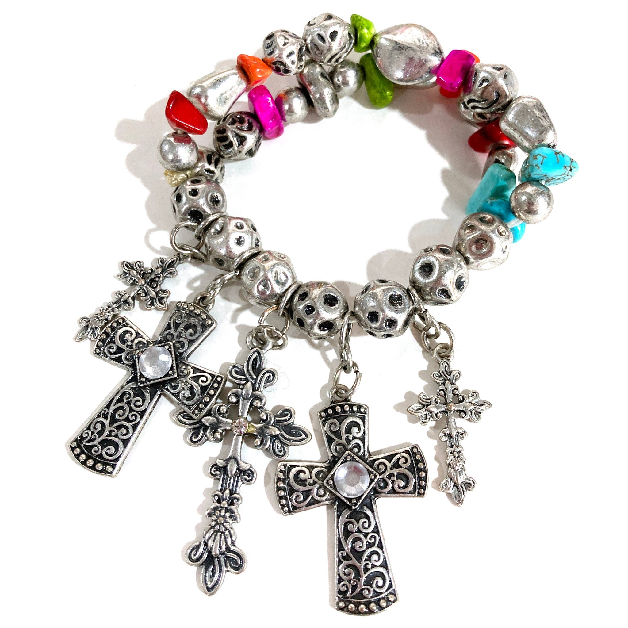 Colorful Cross Charms Stretch Bracelet