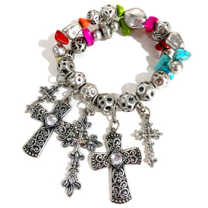 Colorful Cross Charms Stretch Bracelet