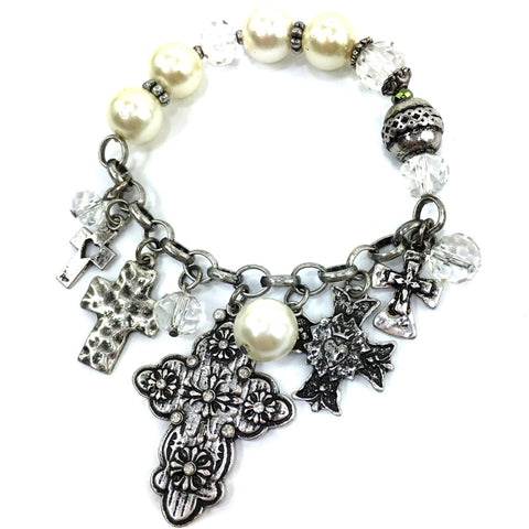 Cross Pearl Stretch Bracelet