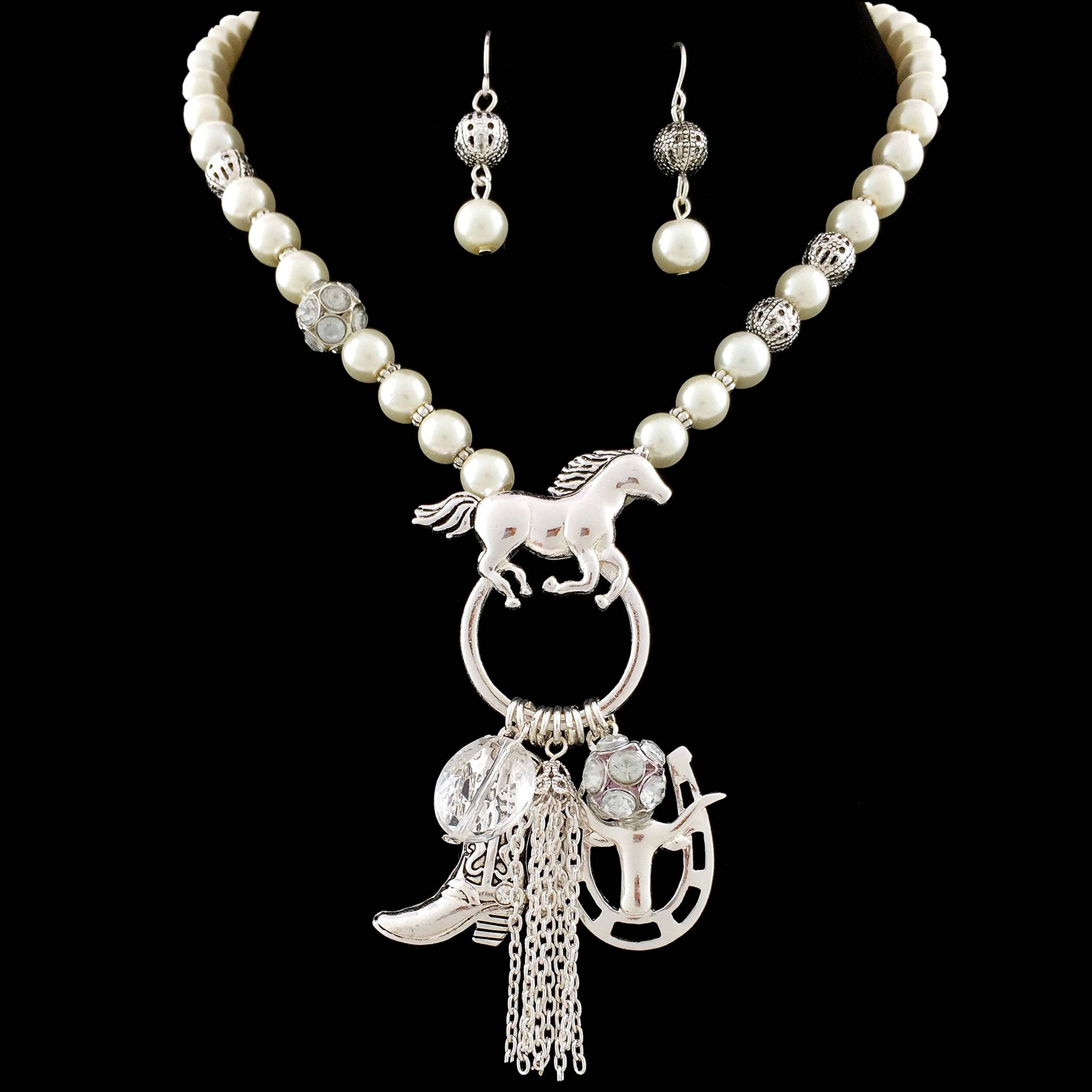 Western Charms Pearl Necklace Earring Set