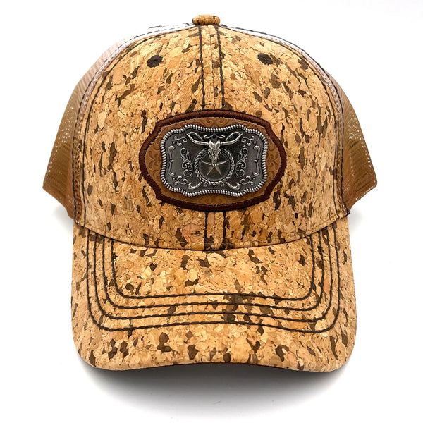 Tooled Mesh Ropes Longhorn Natural Cork Hat Baseball Cap