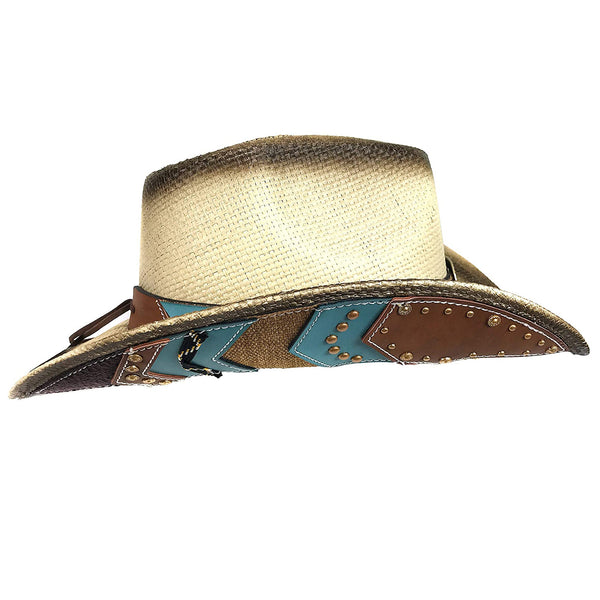 Western Texas Star Turquoise Hat Band Straw Cowboy Hat