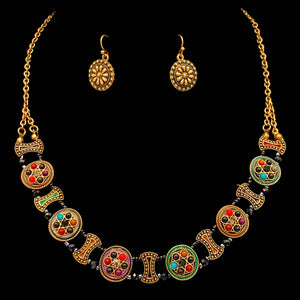 Colorful Flower Gold Beaded Necklace