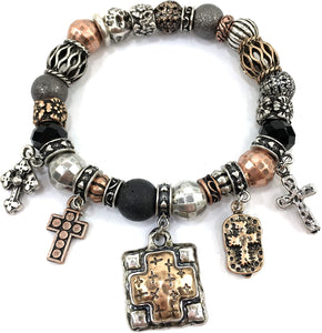 Cross Charms Western Beaded Stretch Bracelet