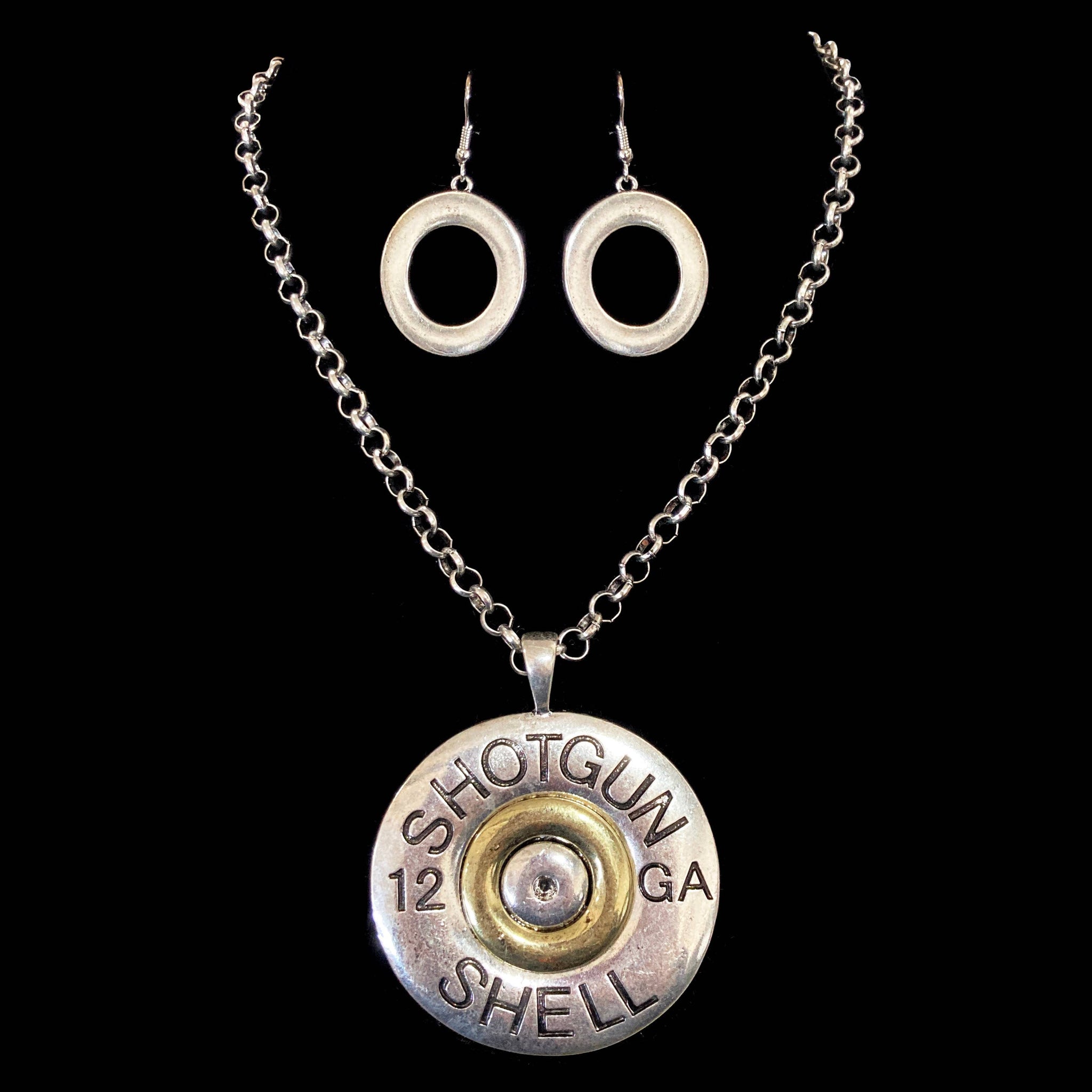 Shotgun Bullet Shell Pendant Necklace Earring Set