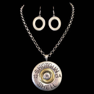 Shotgun Bullet Shell Pendant Necklace Earring Set