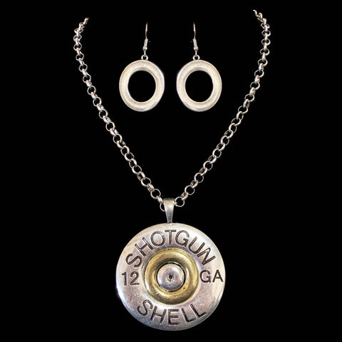 Shotgun Bullet Shell Pendant Necklace Earring Set