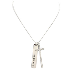 Be BRAVE Bar Rhinestone Cross 18" Chain Necklace