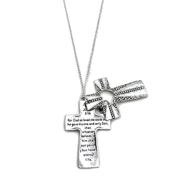 John 3:16 Bible Reversible Cross Pendant 30" Necklace