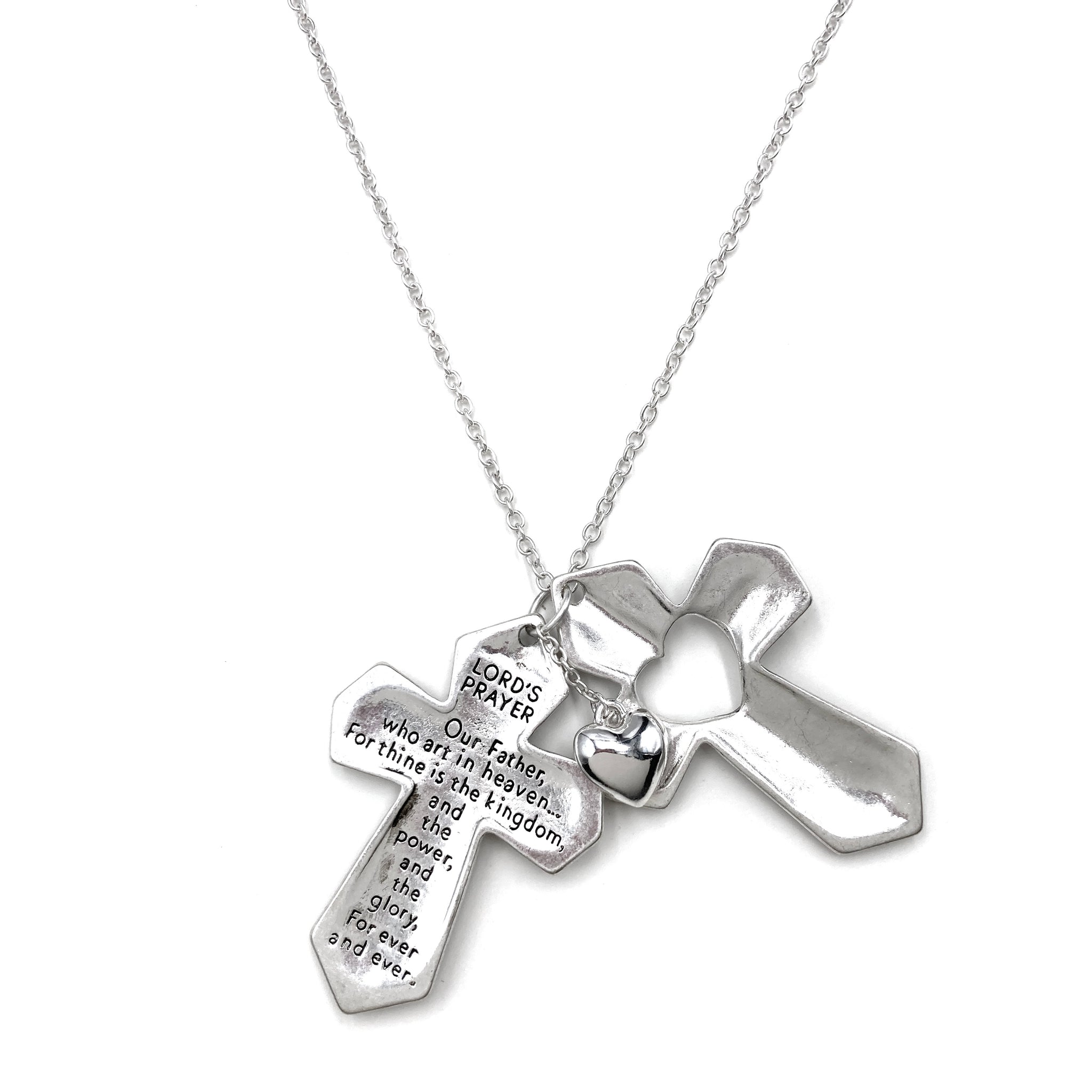 Lord's Prayer Bible Reversible Cross Pendant 30" Necklace