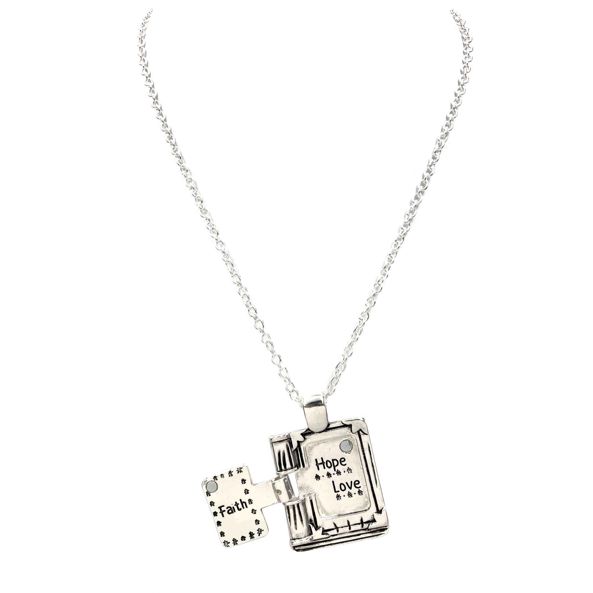 Cross Hope Love Faith Blessed Locket 18" Chain Necklace