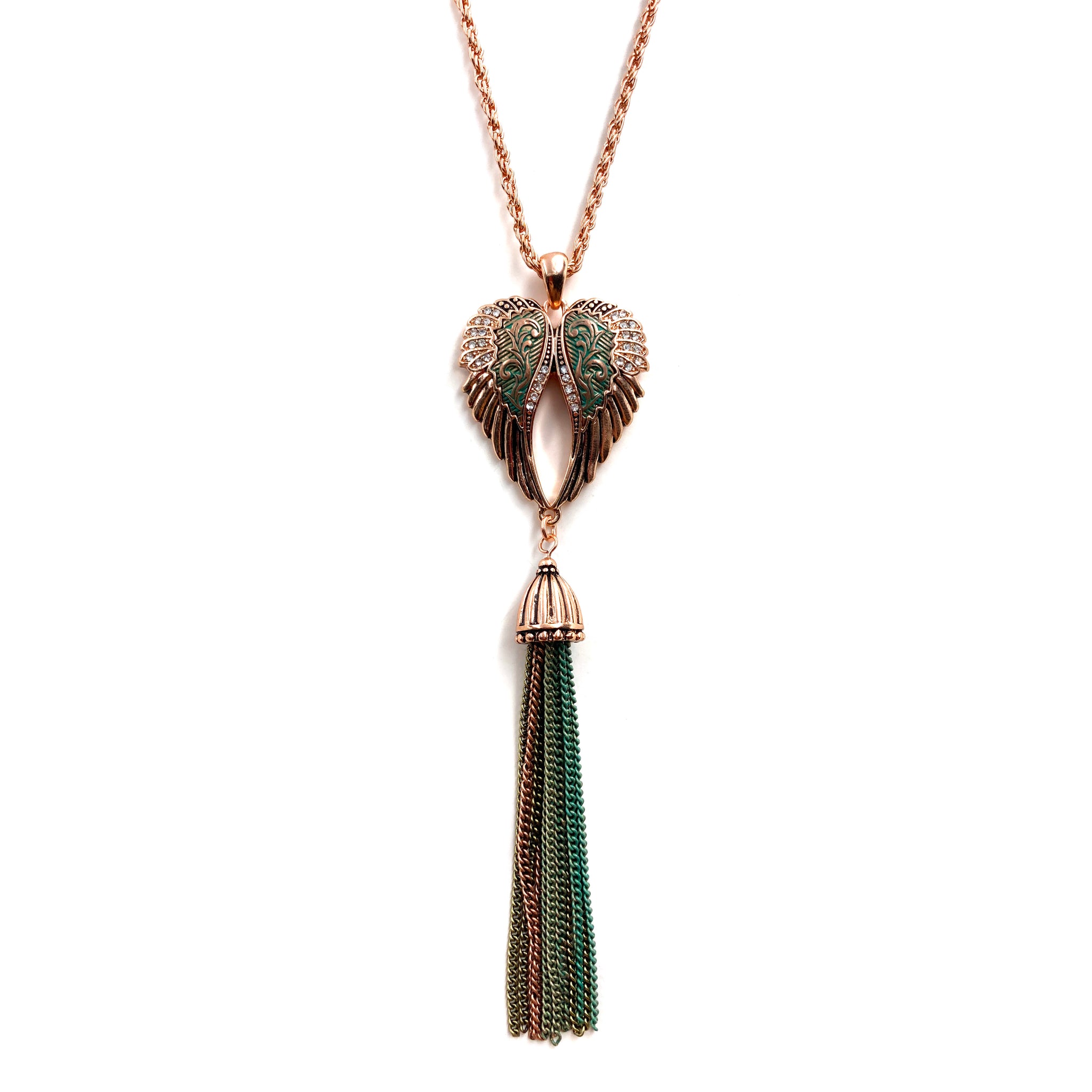Heart Angel Wings Tassel Long 30" Chain Necklace
