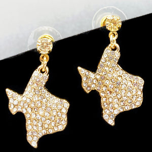 State of Texas Gold Rhinestone Crystal Stud Earrings