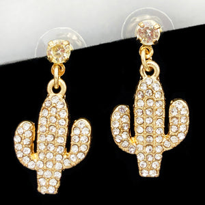 Cactus Gold Rhinestone Crystal Stud Earrings