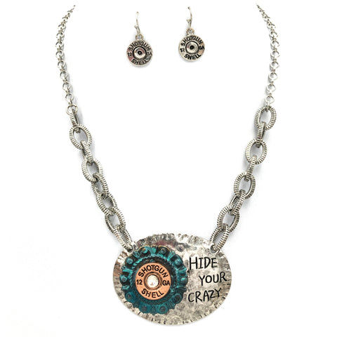 Hide Your Crazy 12 GA Shotgun Shell Necklace Earring Set