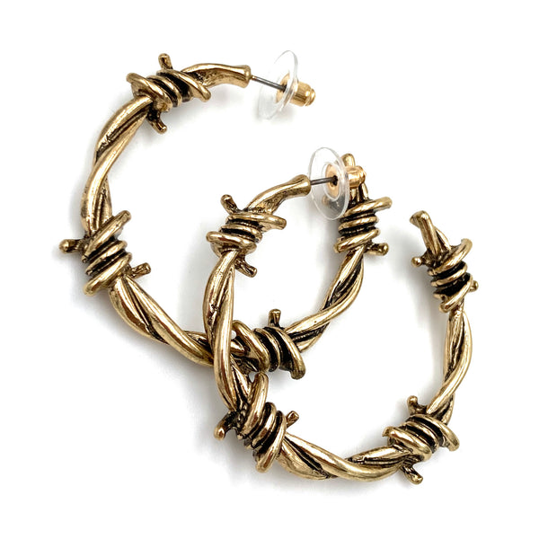 Rustic Barb Wire Western Hoop Earrings